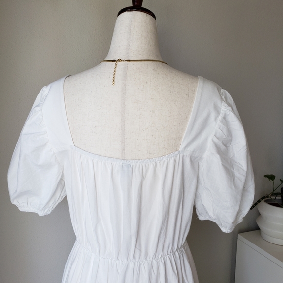 Square Neck Puff Sleeve Tie Bust Midi Maxi Dress - Picture 8 of 16